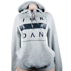 Air Jordan Women's Heather Grey Black Logo Text Long Sleeve Pullover Hoodie Sz M